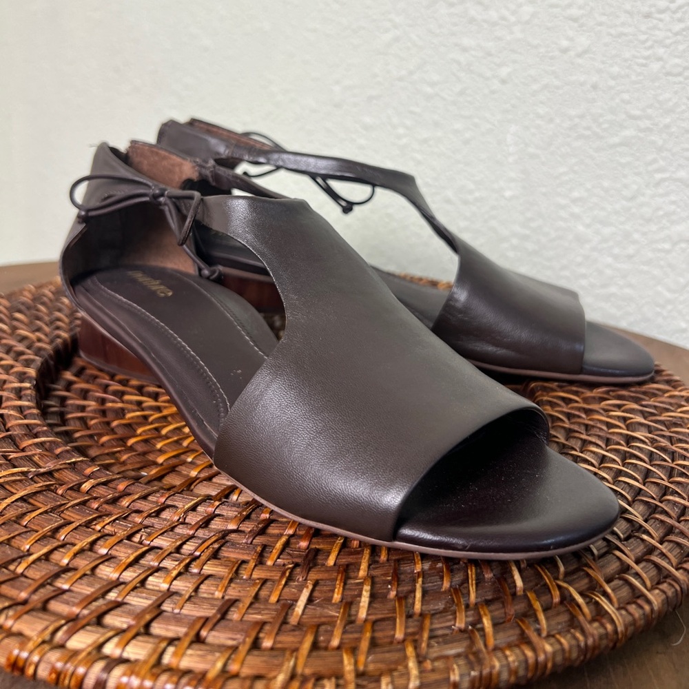 Nurture Grenata Sandals Black Leather Open Toe Flats Block Heel Women's 7.5